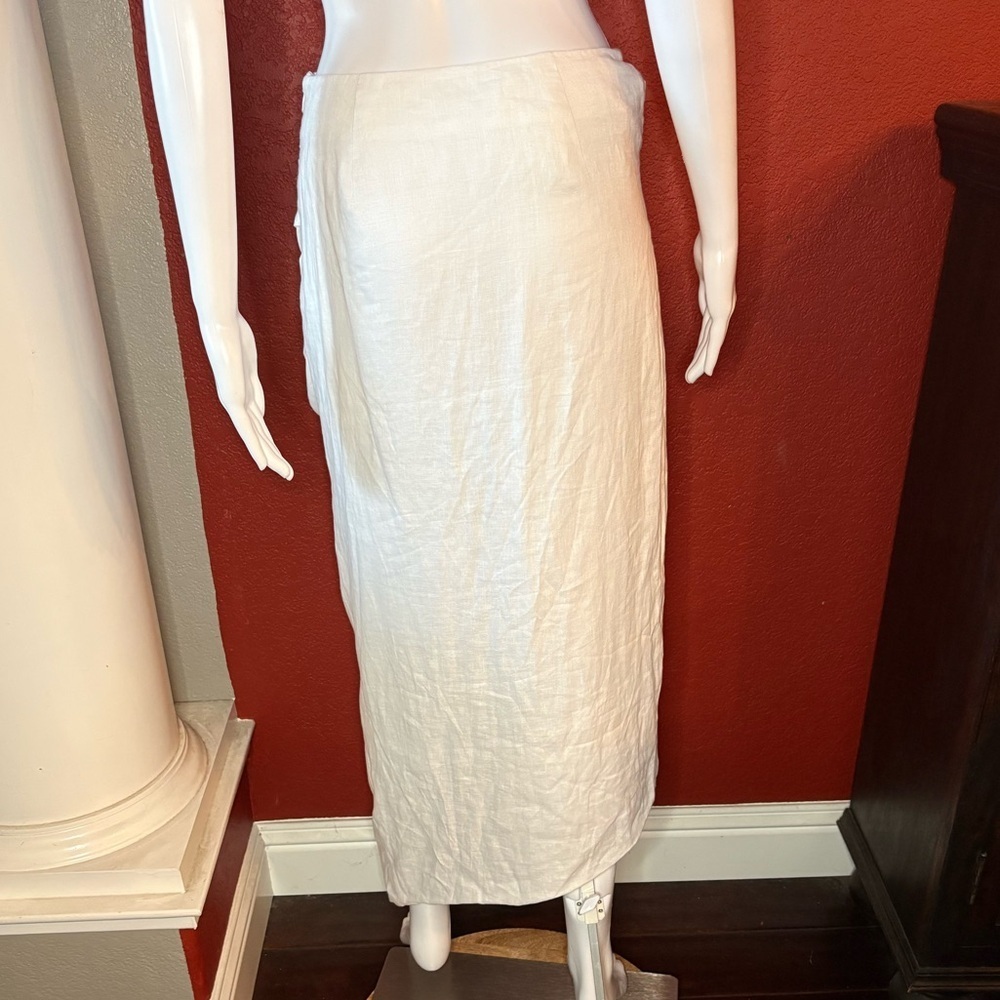 Cult Gaia Aeris White Linen Blend Gathered Midi Skirt. Size See Measurements - Picture 2 of 9
